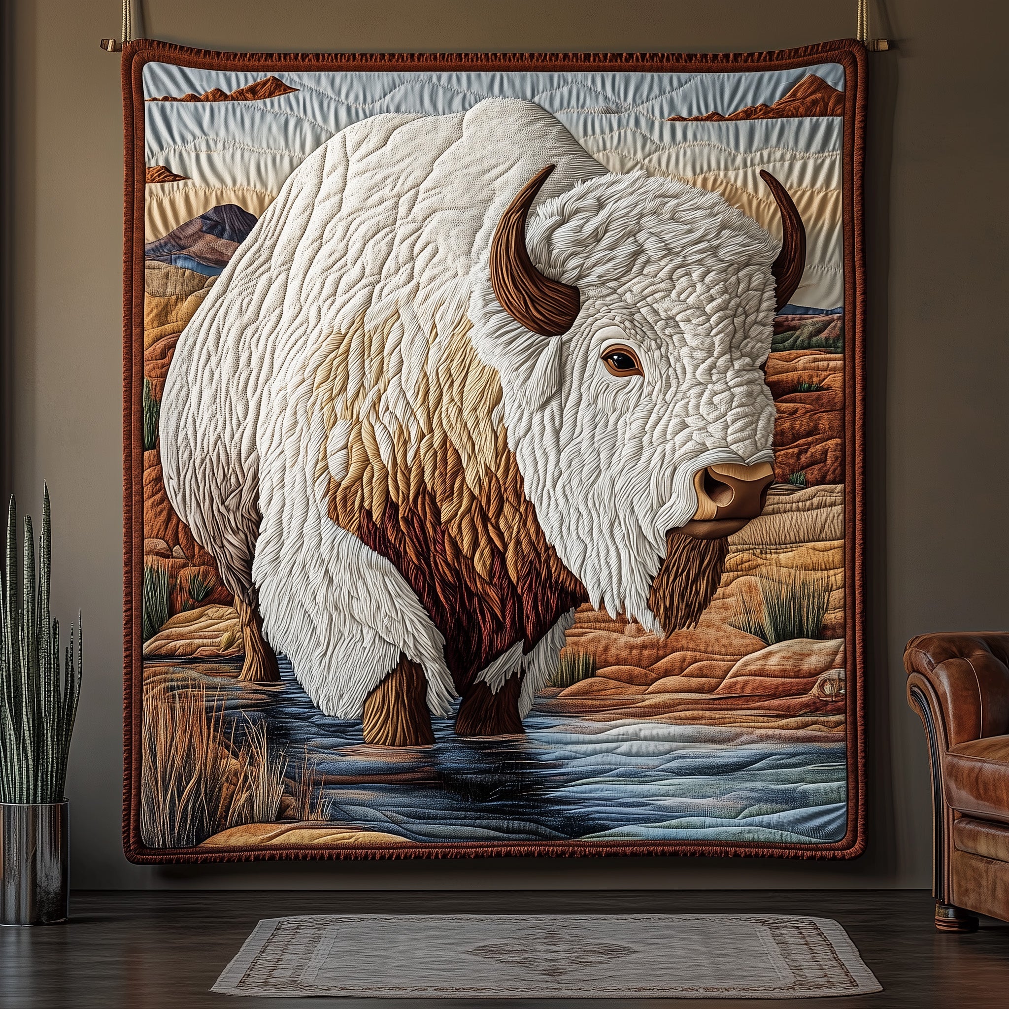 White Bison Quilted Blanket Best Couch Throw BlanketAwesome Gifts For Bison Lovers