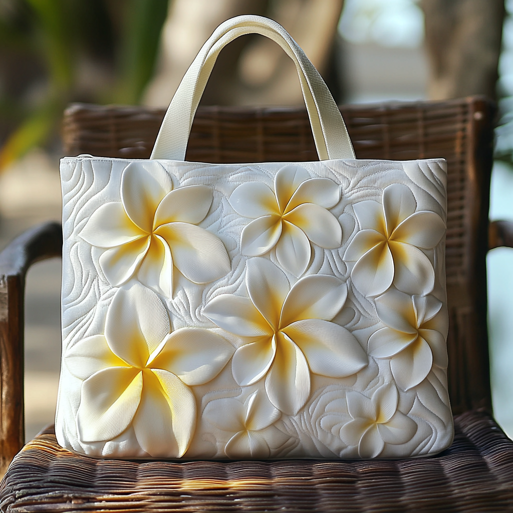 White Bloom Quilted Tote Bag Christmas Gifts For The Beach Lover