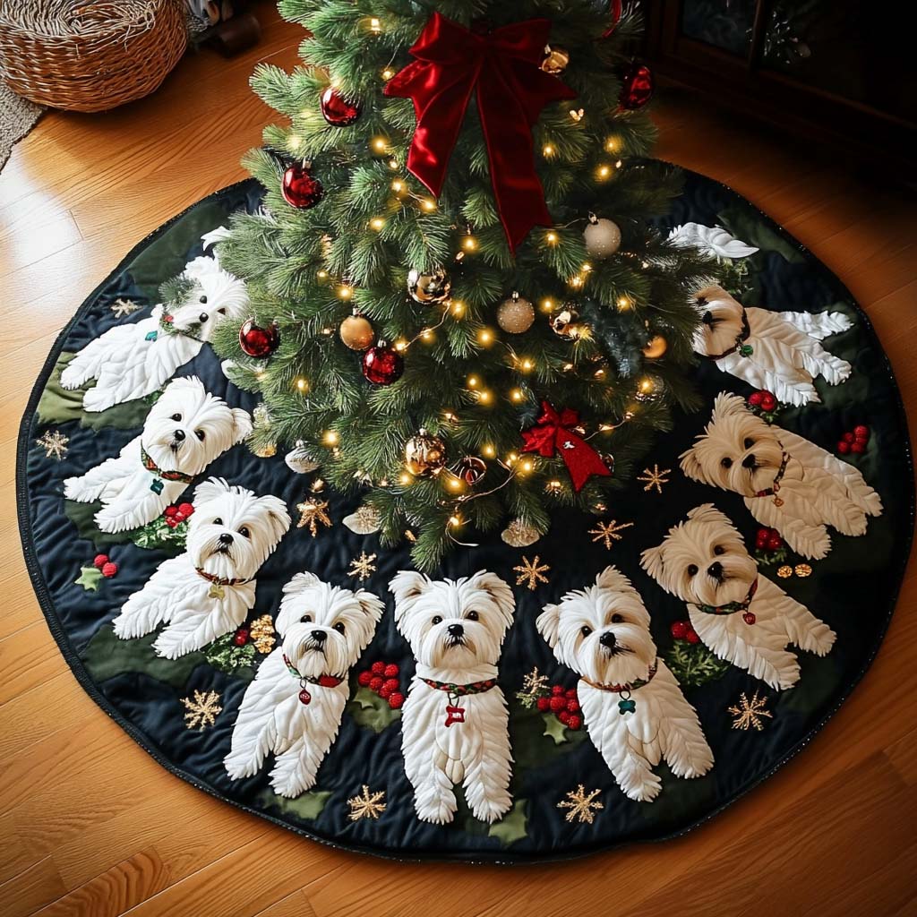 White Delight Christmas Quilted Tree Skirt Christmas Holiday Living Room Decor Home