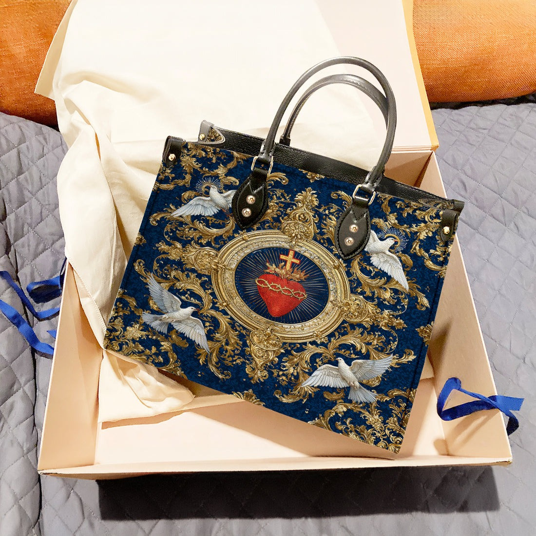 White Dove Sacred Heart Of Grace Leather Bag Christian Spiritual Faith Presents For Wife