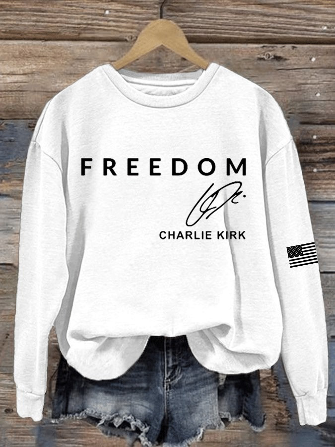 White Freedom Sweatshirt Charlie Kirk Sweatshirt Turning Point USA Merch Memorial Apparel