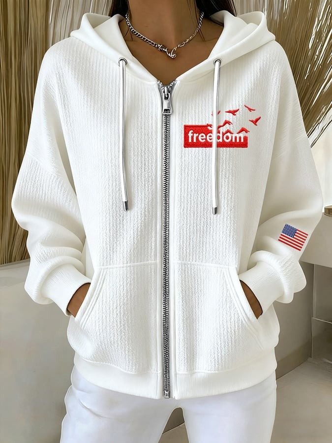 White Freedom Zip Hoodie Charlie Kirk Merch Freedom Clothing Patriotic Gifts For Wife
