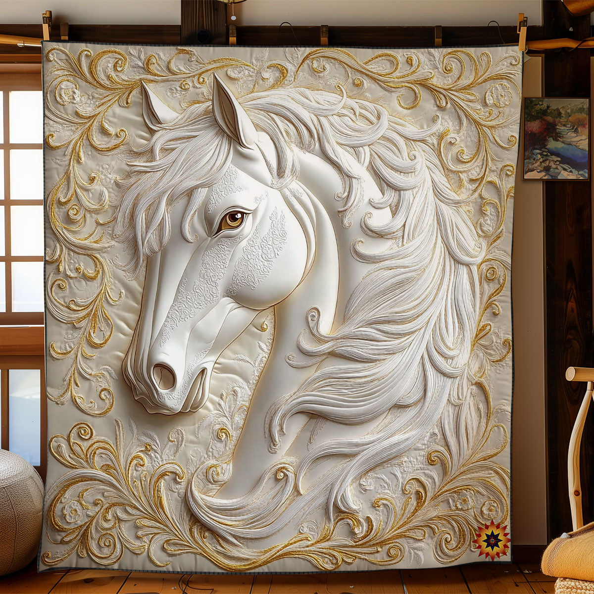 White Gold Royal Horse Quilt Blanket Throws For Couch Good Xmas Gifts For Her
