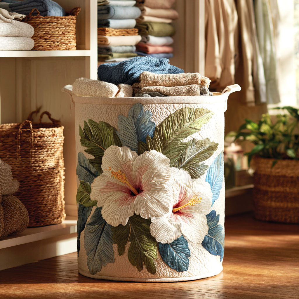 White Grace Quilted Laundry Basket Merch For Her