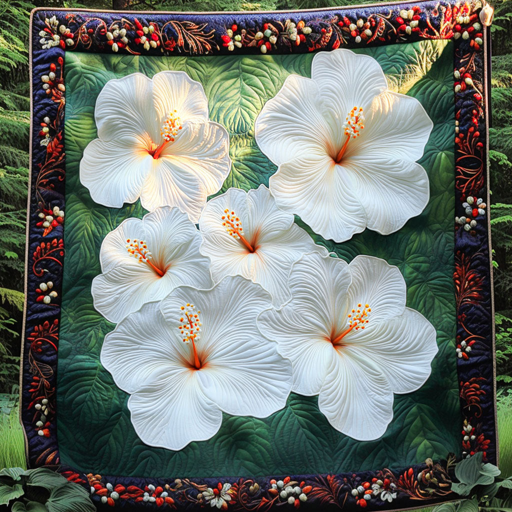 White Hibiscus Grace Quilted Blanket Cute Throw Blanket Gifts For The Flower Lover