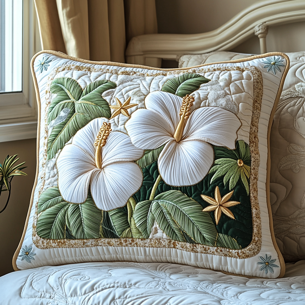 White Hibiscus Quilted Pillow Case Cute Pillow Covers Christmas Floral Gifts