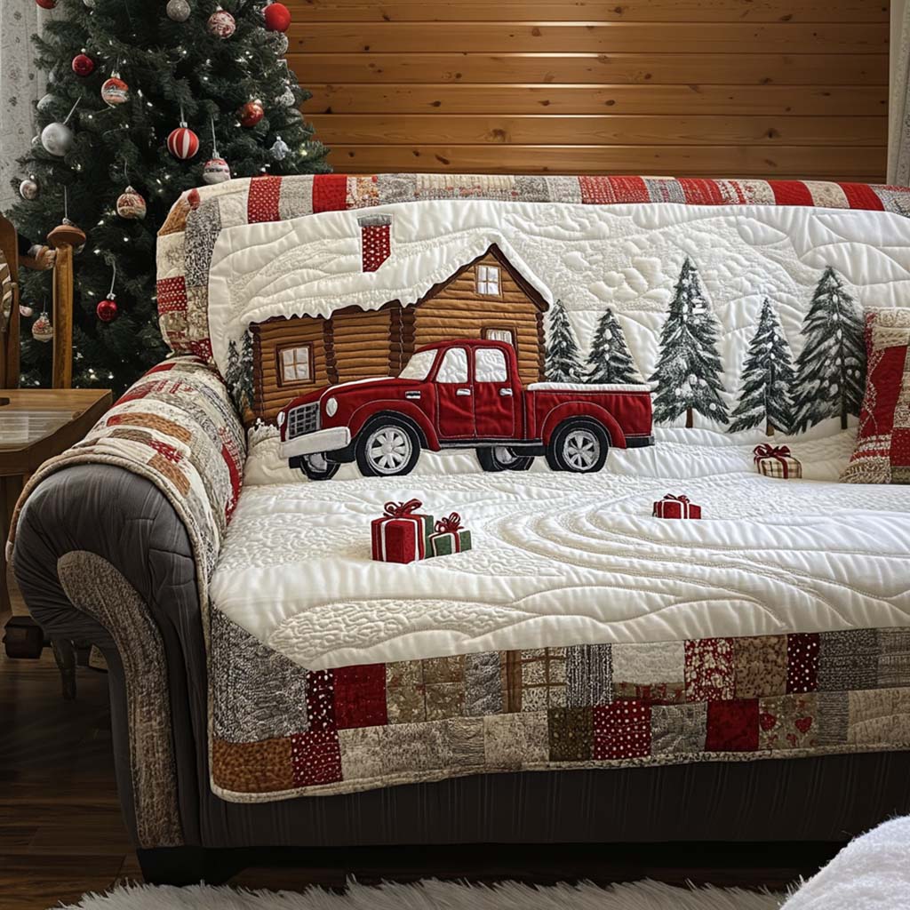 White Holiday Quilted Sofa Cover Living Room Winter Decor Gifts For Family