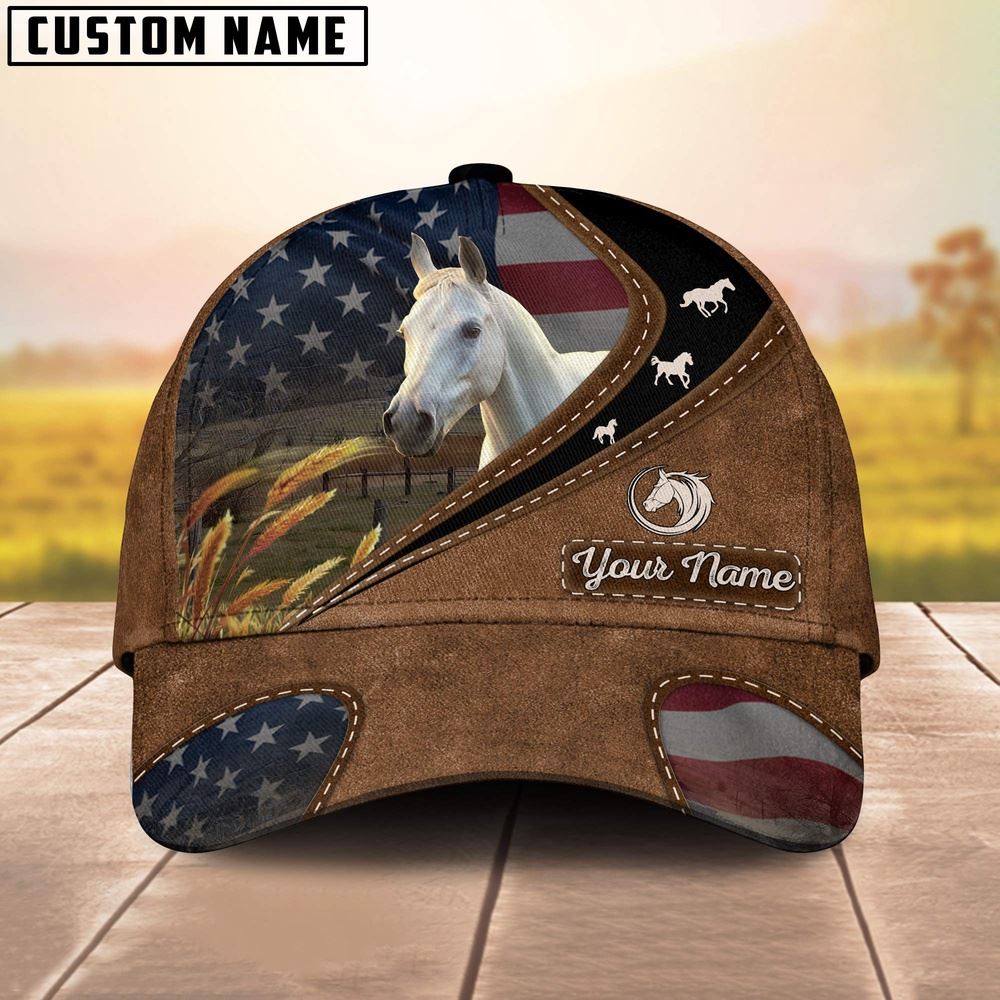 White Horse Leather Pattern American Customized Name Cap Farm Cap Gift For Farmer