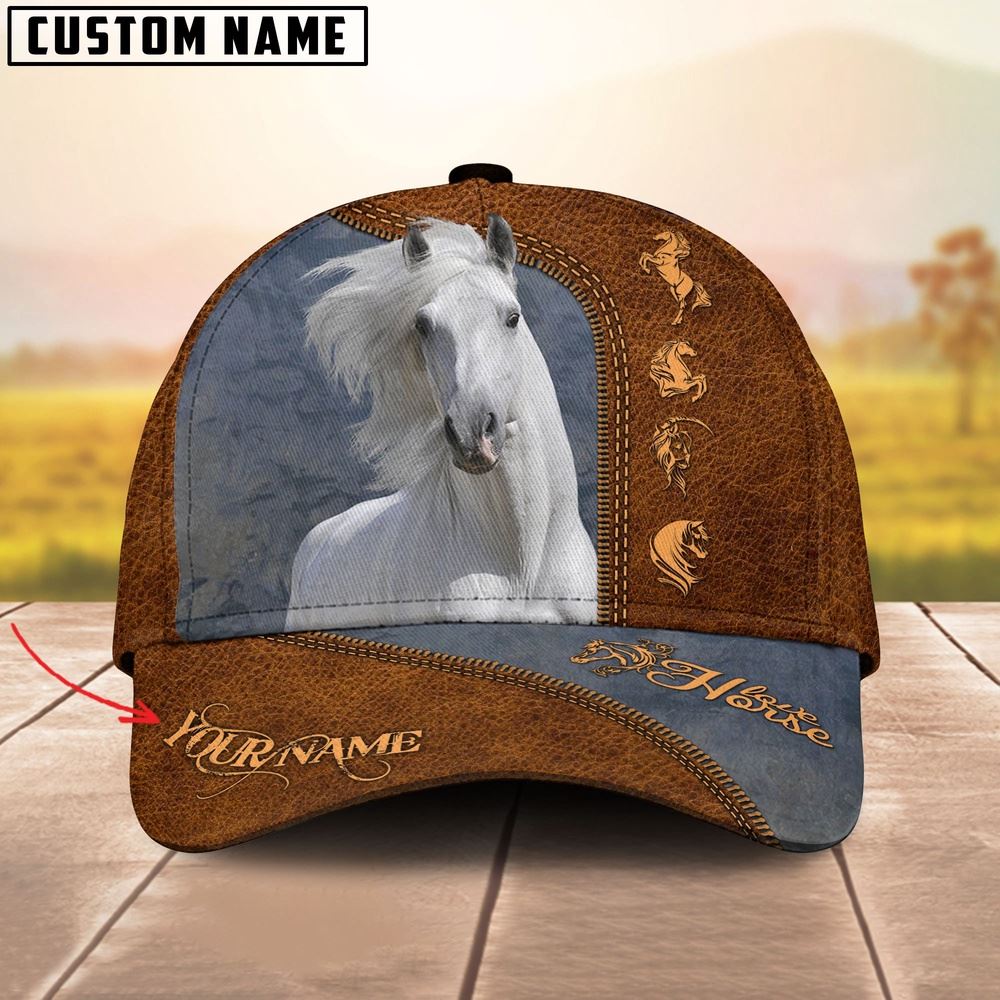 White Horse Lovers Customized Name Cap Farm Cap Farmer Baseball Cap Gift For Farmer