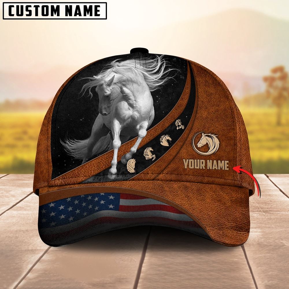 White Horse Lovers Leather Pattern Customized Name Cap Farm Cap Gift For Farmer