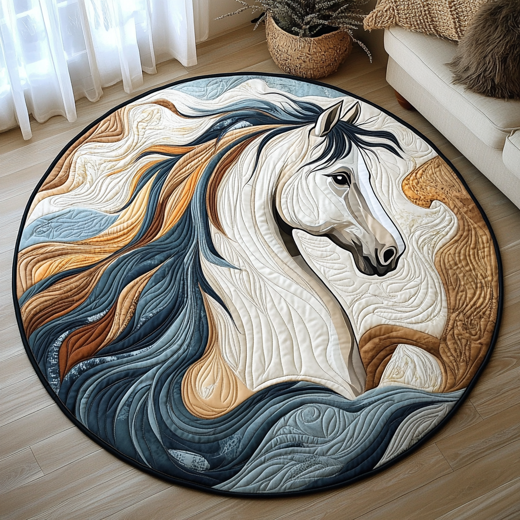 White Horse Themed Quilted Round Mat Entryway Ideas Gifts For Horse Lovers Men
