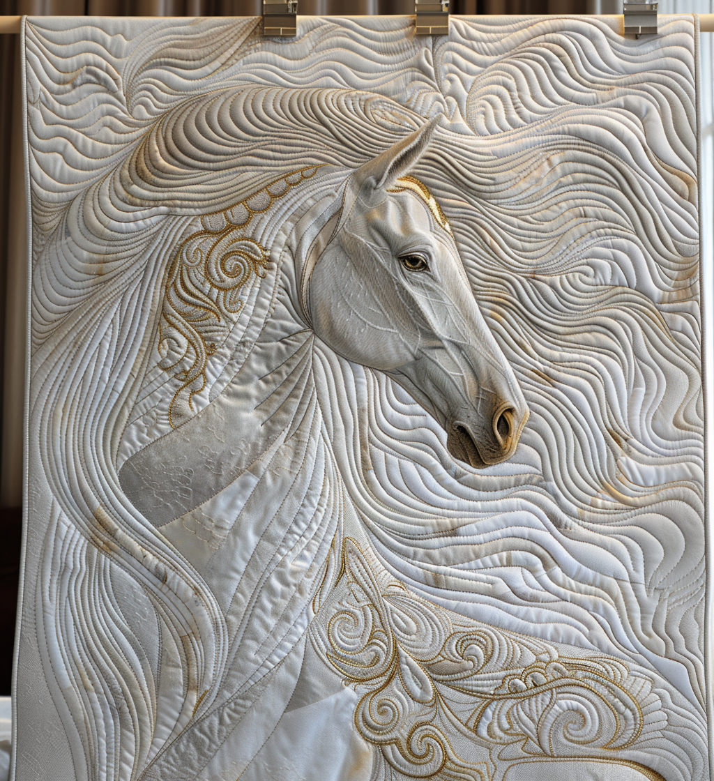 White Horse Tranquility Quilted Blanket Luxury Gifts For Horse Lovers