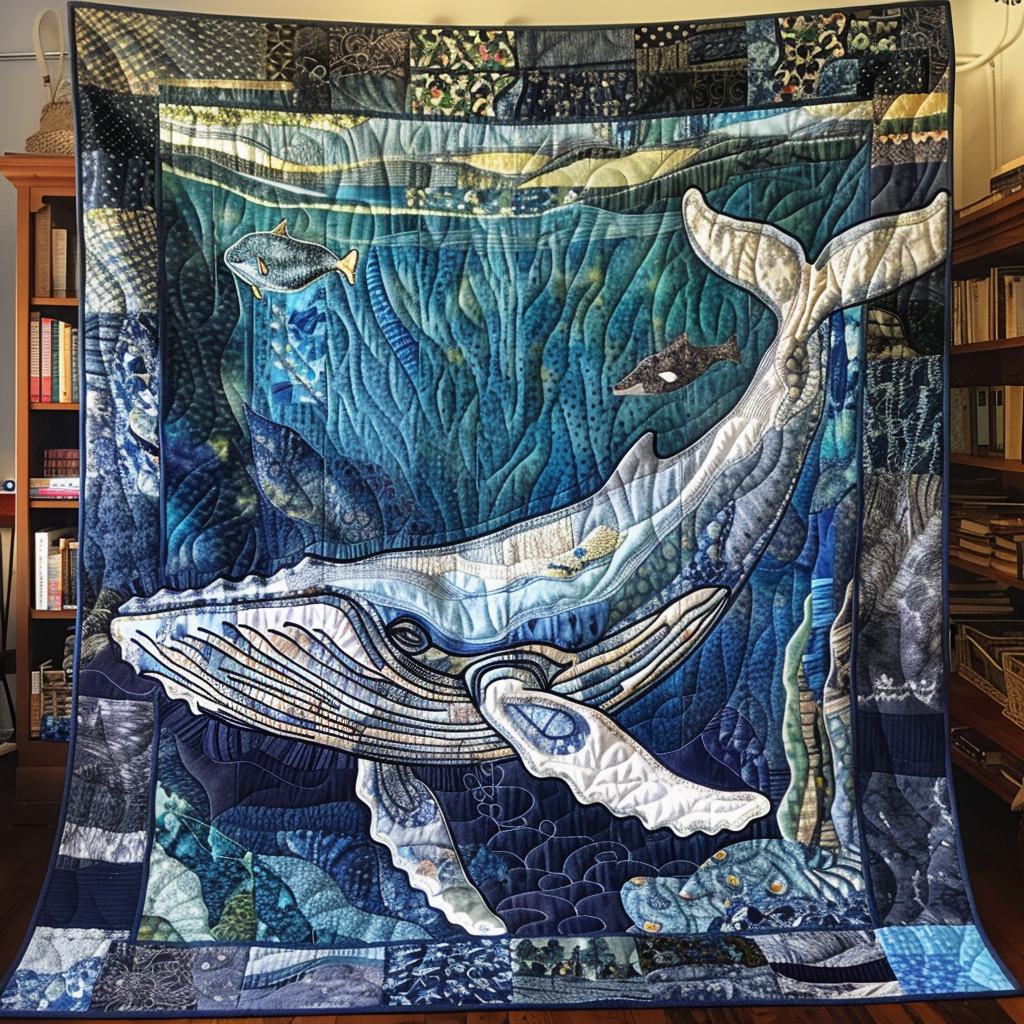 White Humpback Whale Quilted Blanket Sofa Couch Throw Blanket Gift For Whale Lover