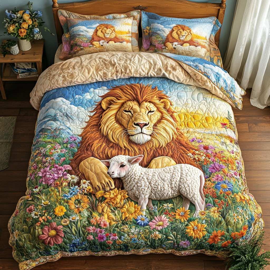 White Lamb Quilted Bedding Set Bed Room Decoration Christian Gifts For Boyfriend