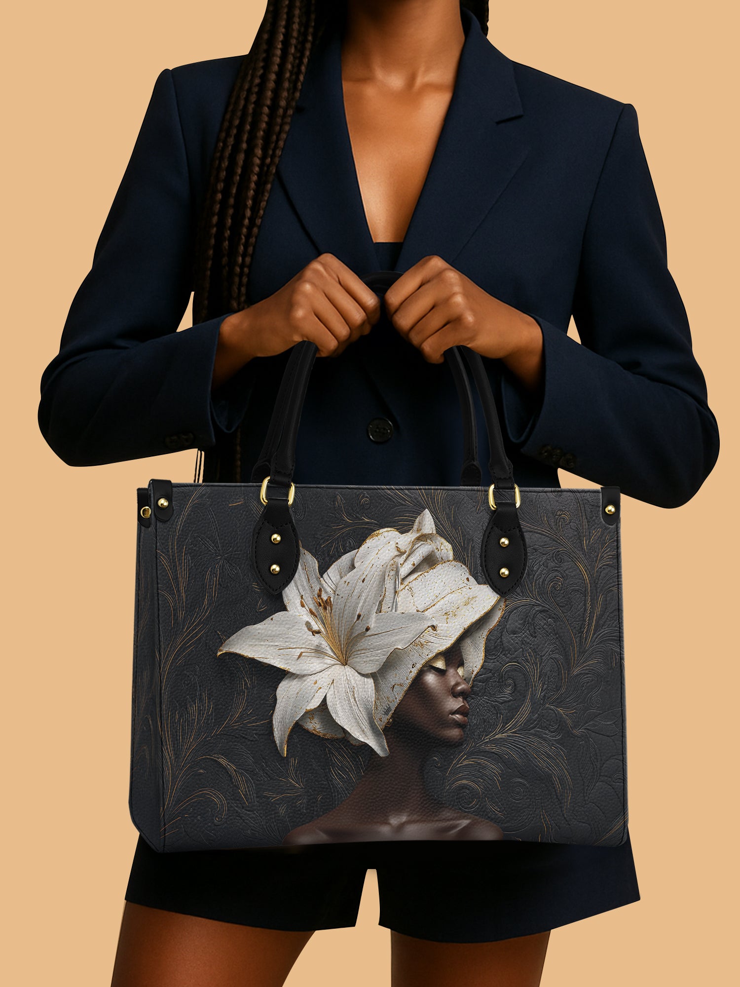 White Lily African Women Leather Handbag Color Kings Themed Best African American Presents