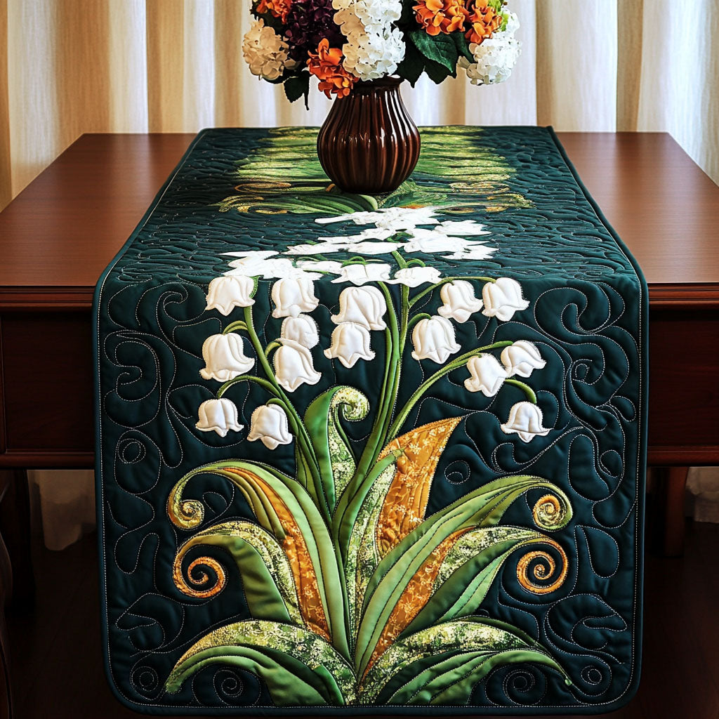 White Lily Grace Quilted Table Runner Dinner Table Decor Ideas Gifts For Flower Enthusiasts