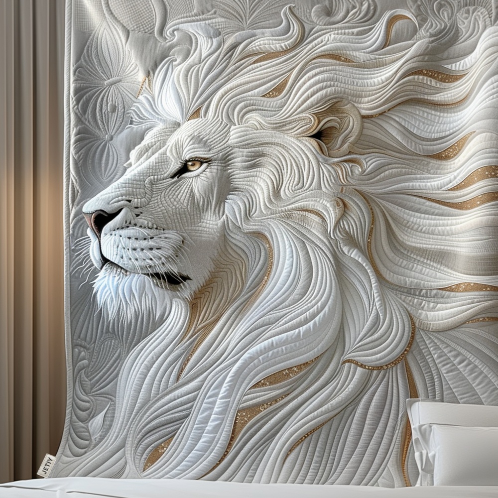 White Lion Noble Majesty Quilted Blanket Elegant Wildlife Art Cozy Bedding Best Gift For Lion Lovers