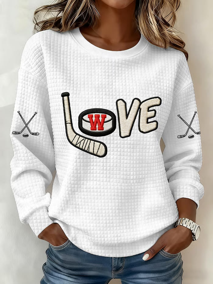 White Love Wisconsin Ice Hockey Sweatshirt Game Day Sweatshirt Gifts For Hockey Fans