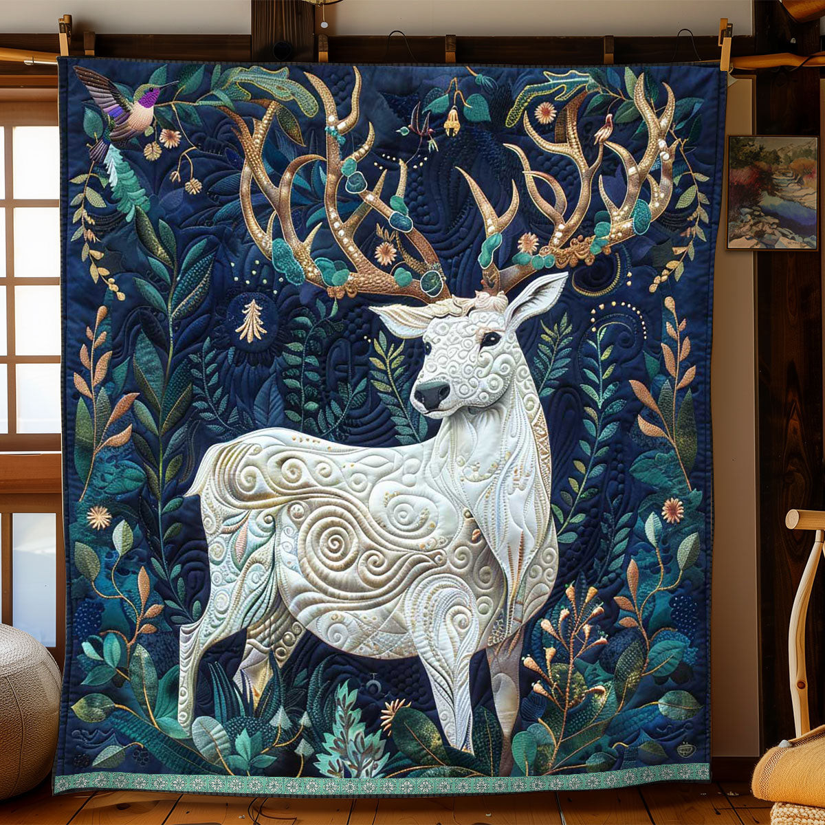 White Magic Stag Xmas Quilted Blanket Blanket Coolf Gifts For Married Couples