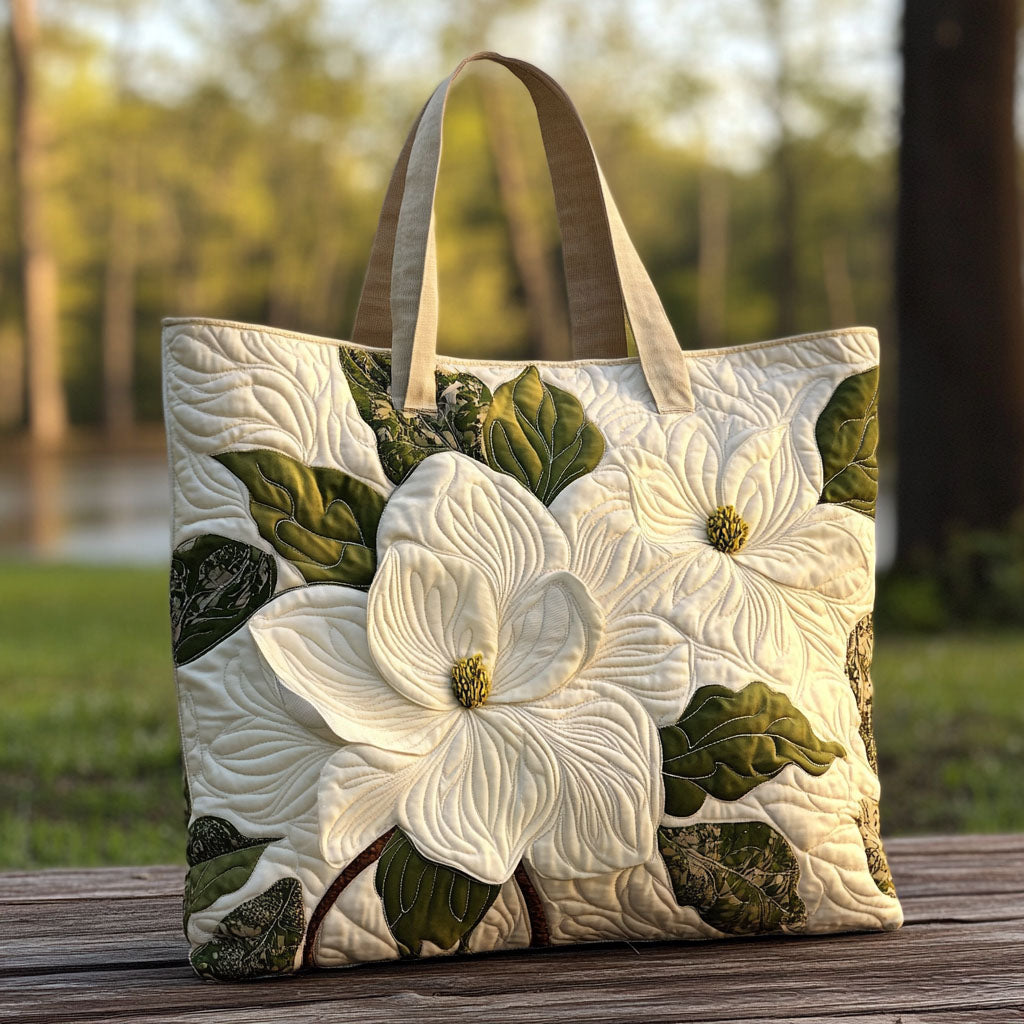 White Magnolia Quilted Tote Bag Unique Hummingbird Gifts