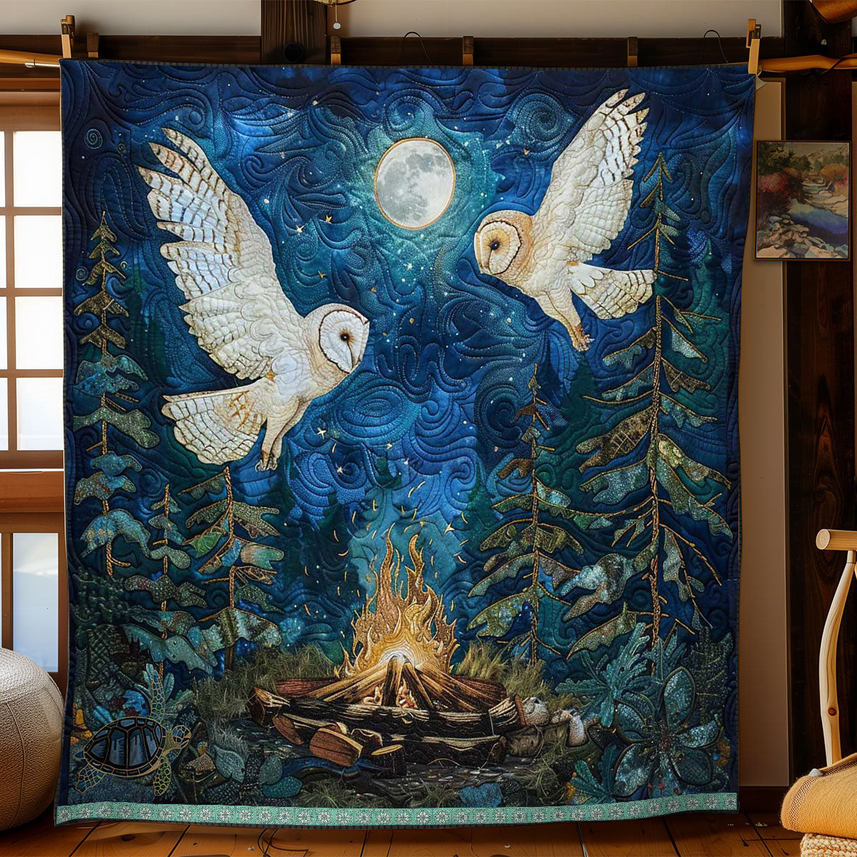 White Owl Night Camping Xmas Quilted Blanket Blanket Coolf Gifts For Married Couples