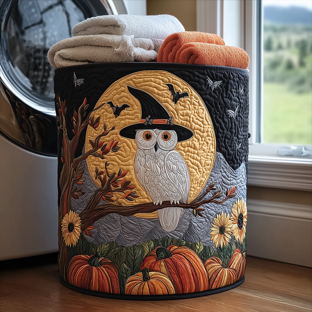 White Owl Witch Quilted Laundry Basket Merch For Kids