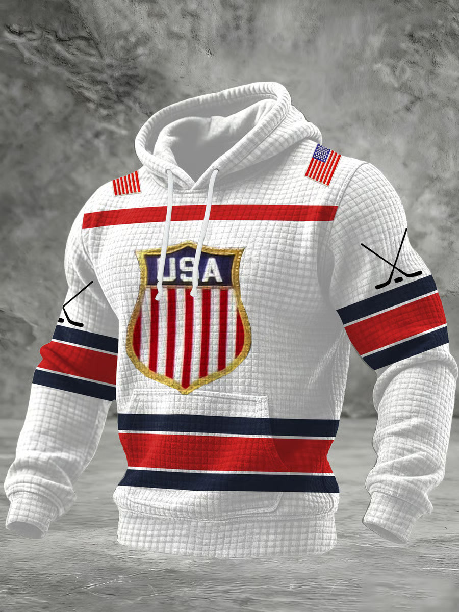 White Retro USA 2026 Ice Hockey Hoodie Game Day Apparel Best Gifts For Hockey Lovers