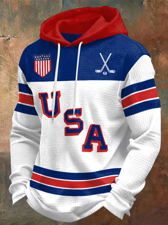 White Retro USA 2026 Ice Hockey Hoodie Game Day Clothes Good Gifts For Hockey Fans