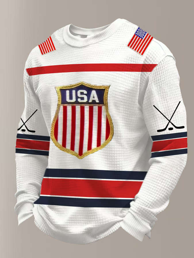 White Retro USA 2026 Ice Hockey Long Sleeve Shirt Game Day Clothes Birthday Gifts For Hockey Fans White Retro USA 2026 Ice Hockey Long Sleeve Shirt Game Day Clothes Birthday Gifts For Hockey Fans