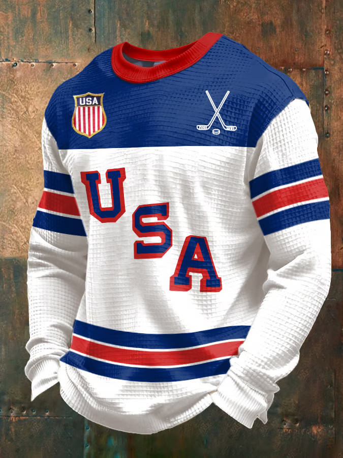 White Retro USA 2026 Ice Hockey Long Sleeve Shirt Game Day Clothes Gifts For Ice Hockey Fans