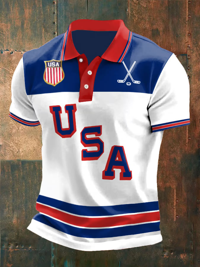 White Retro USA 2026 Ice Hockey Polo Shirt Game Day Shirt Good Gifts For Hockey Fans White Retro USA 2026 Ice Hockey Polo Shirt Game Day Shirt Good Gifts For Hockey Fans