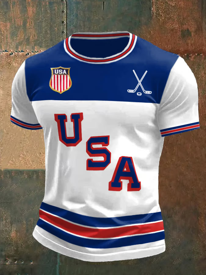 White Retro USA 2026 Ice Hockey T-Shirt Game Day Shirts Gift Ideas For Hockey Fans