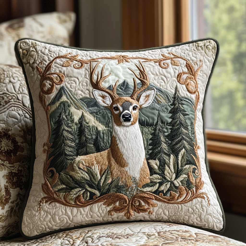 White tailed Buck Charm Quilted Pillow Case Decorative Pillow Cases Gifts For Deer Hunters