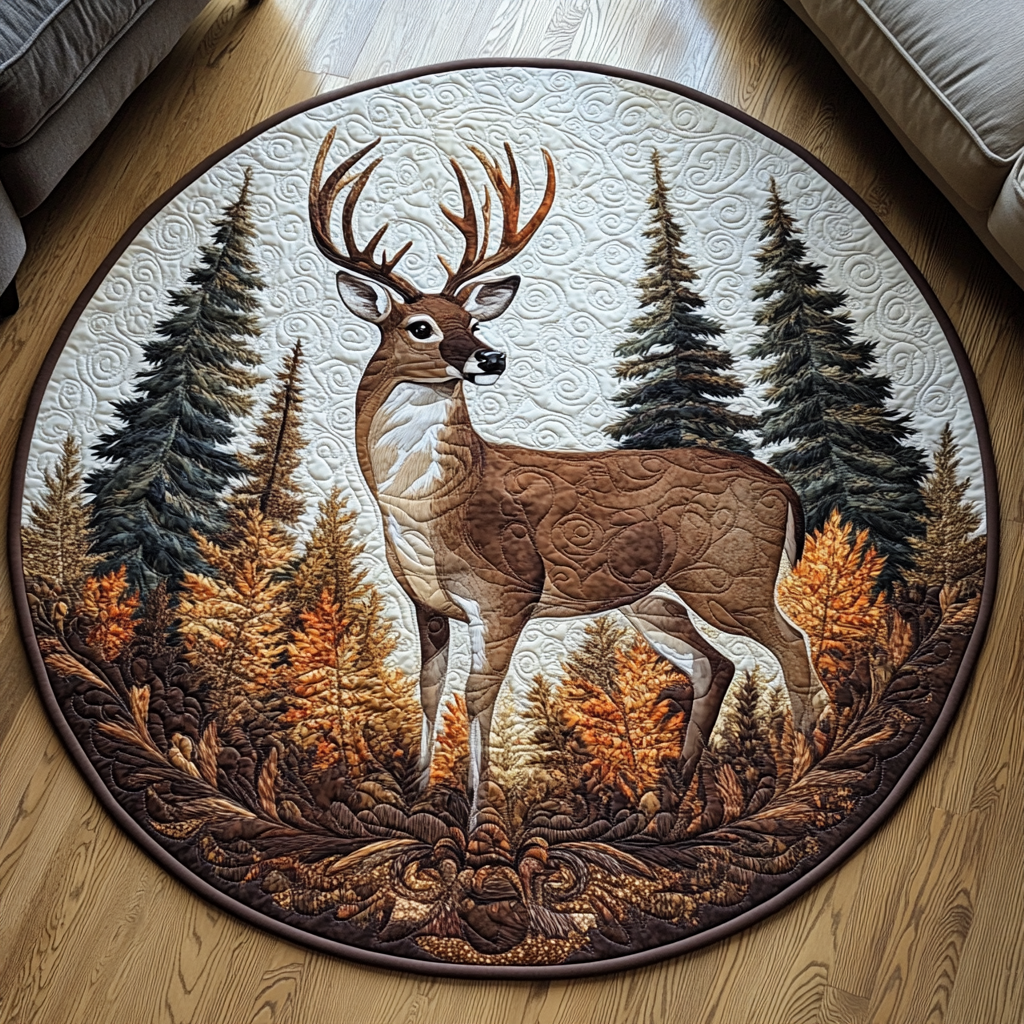 White-tailed Buck Quilted Round Mat Home Entrance Decor Ideas Cute Decorated Christmas Trees