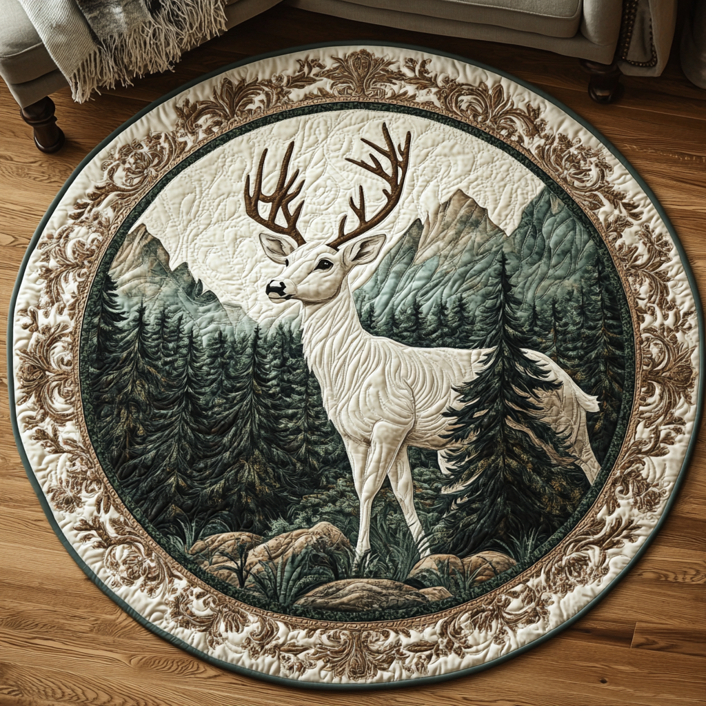 White-tailed Charm Quilted Round Mat Home Front Door Design Cute Simple Christmas Tree Skirt