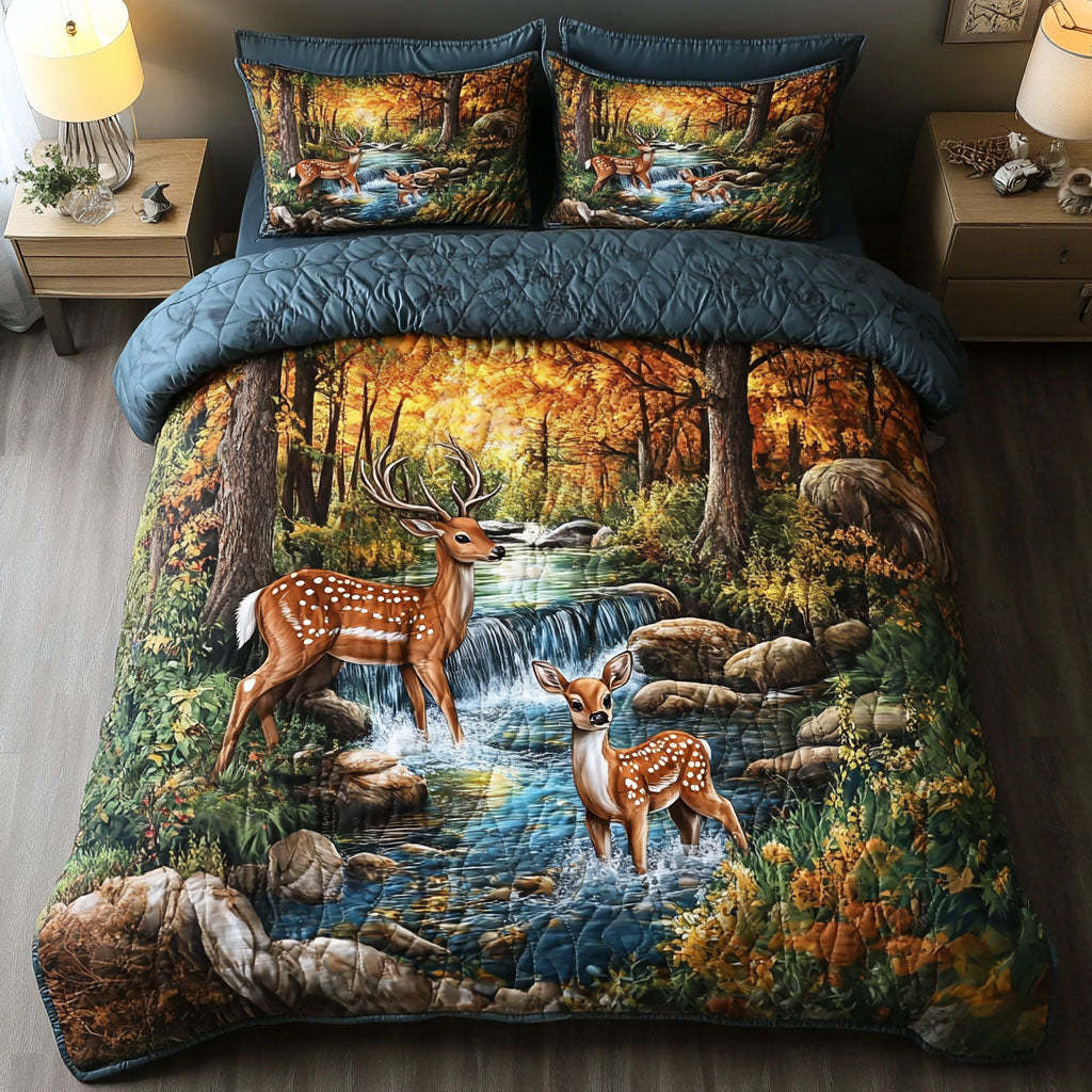 White tailed Deer in Autumn Quilted Bedding Set Bedroom Decor Ideas Best Deer Gifts For Christmas