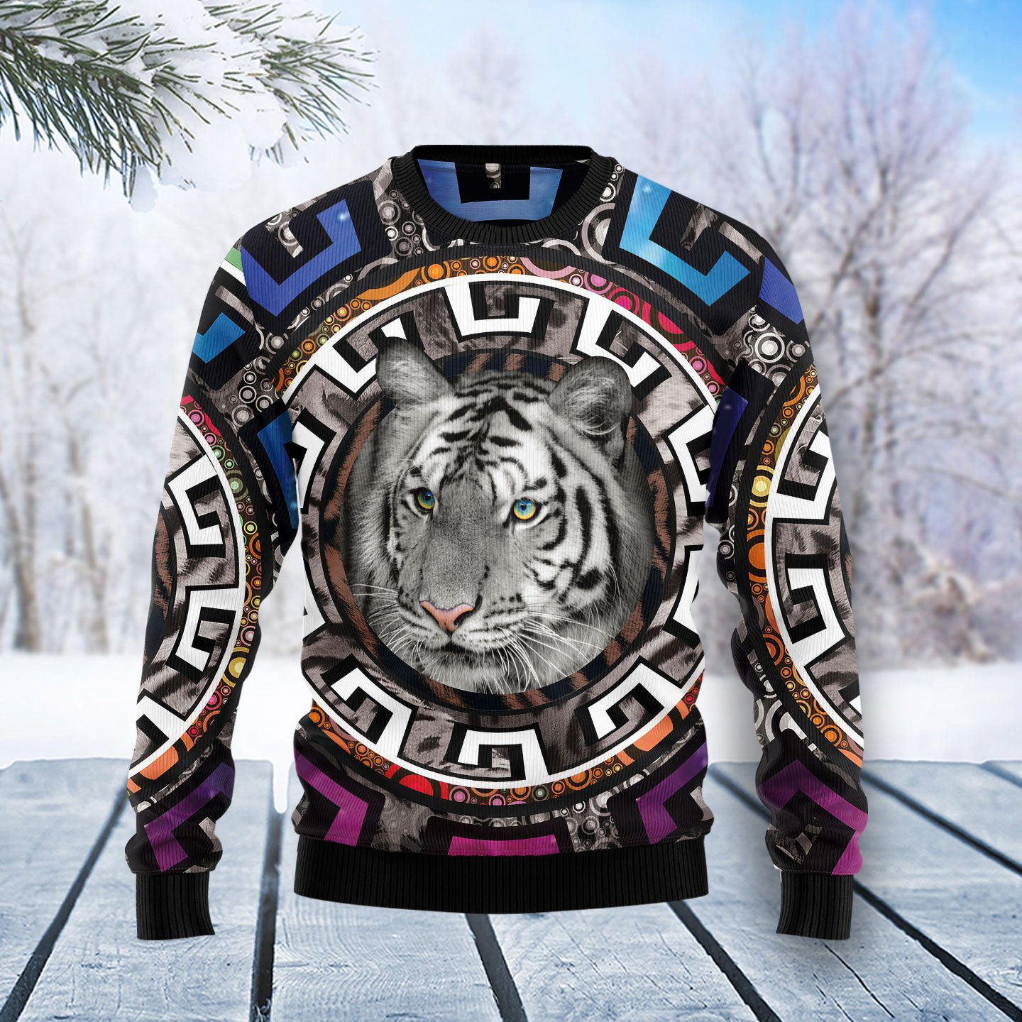 White Tiger Beauty Ugly Christmas Sweater Animal Themed Christmas Gifts For Tiger Lovers