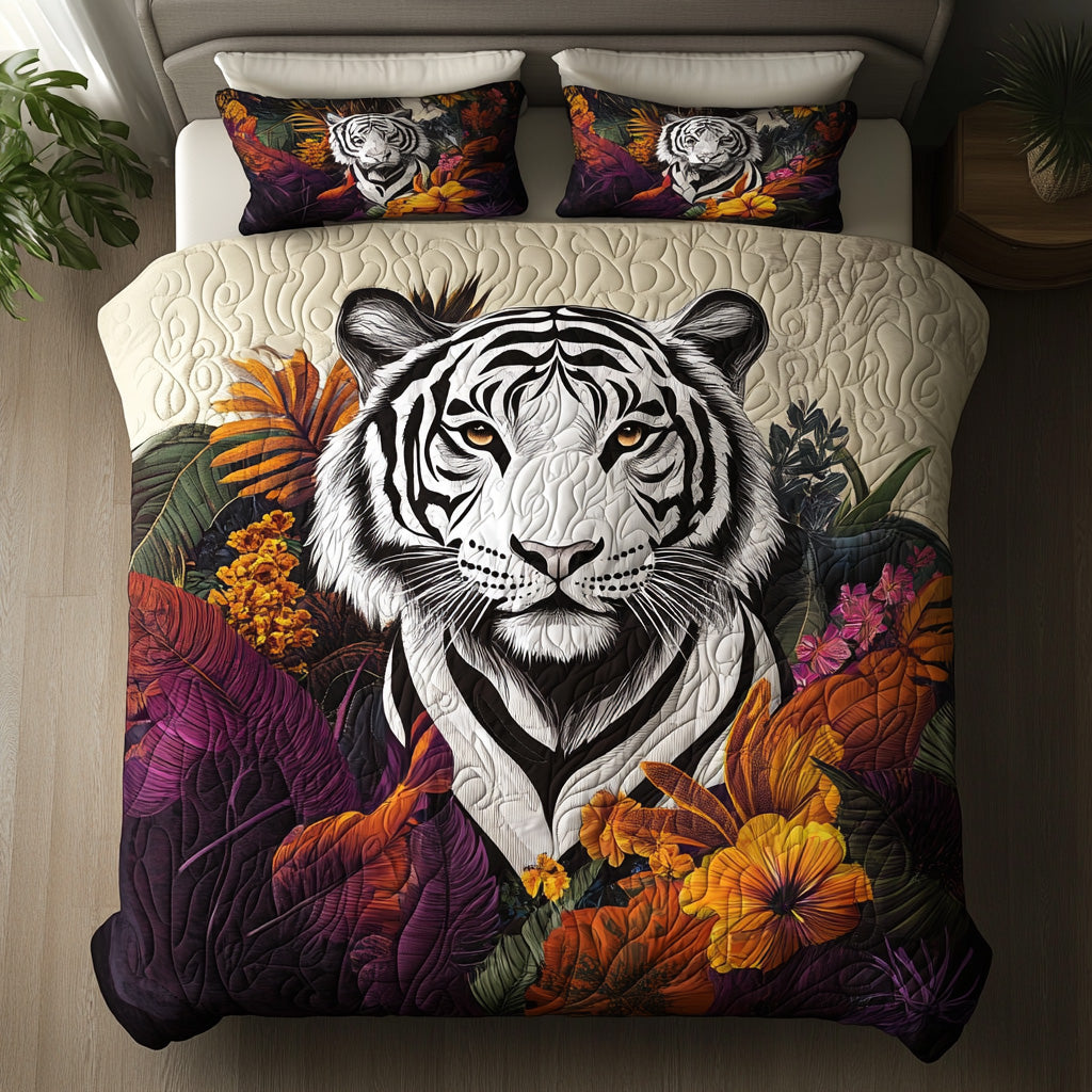 White Tiger Soul Quilted Bedding Set Bed Room Decoration Awesome Tiger Gifts