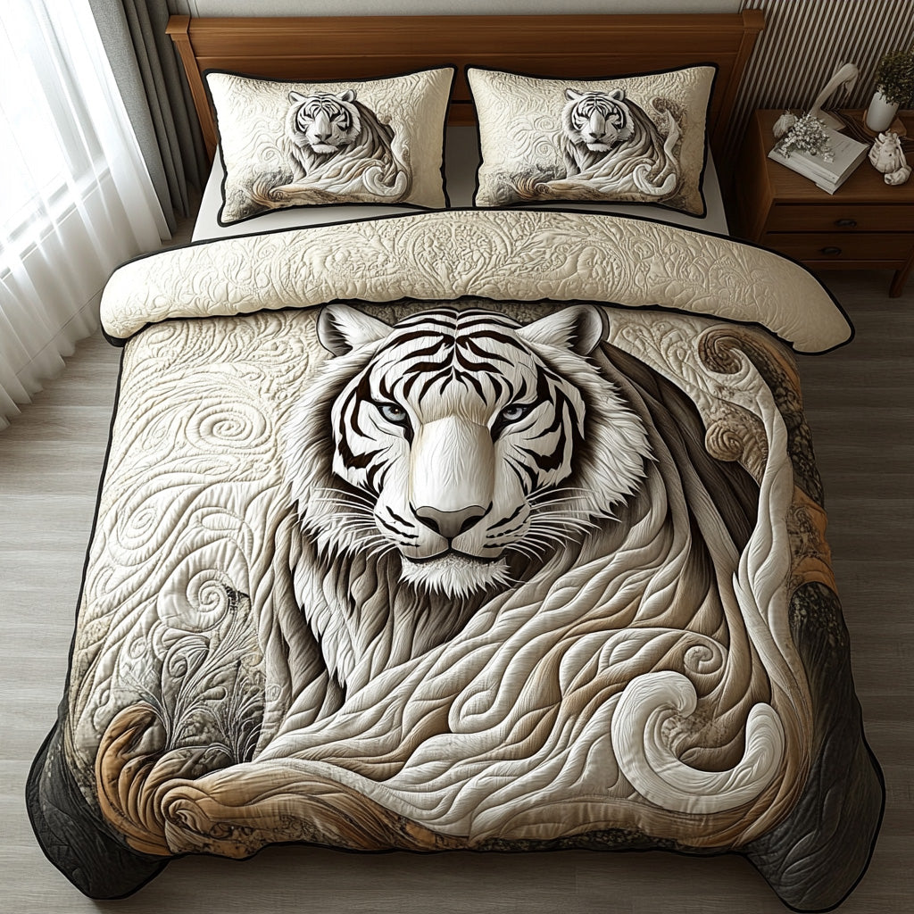 White Tiger Spirit Quilted Bedding Set Bedspread Set Unique Tiger Gifts