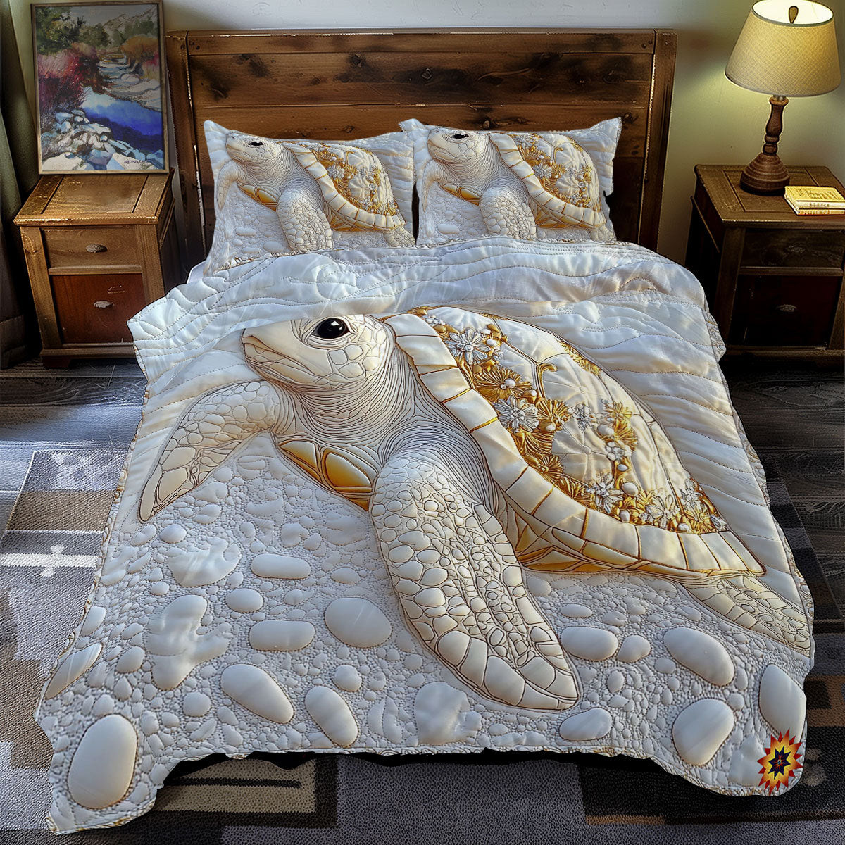 White Turtle Holiday Xmas Quilted Bedding Set Christmas Gifts For New Moms