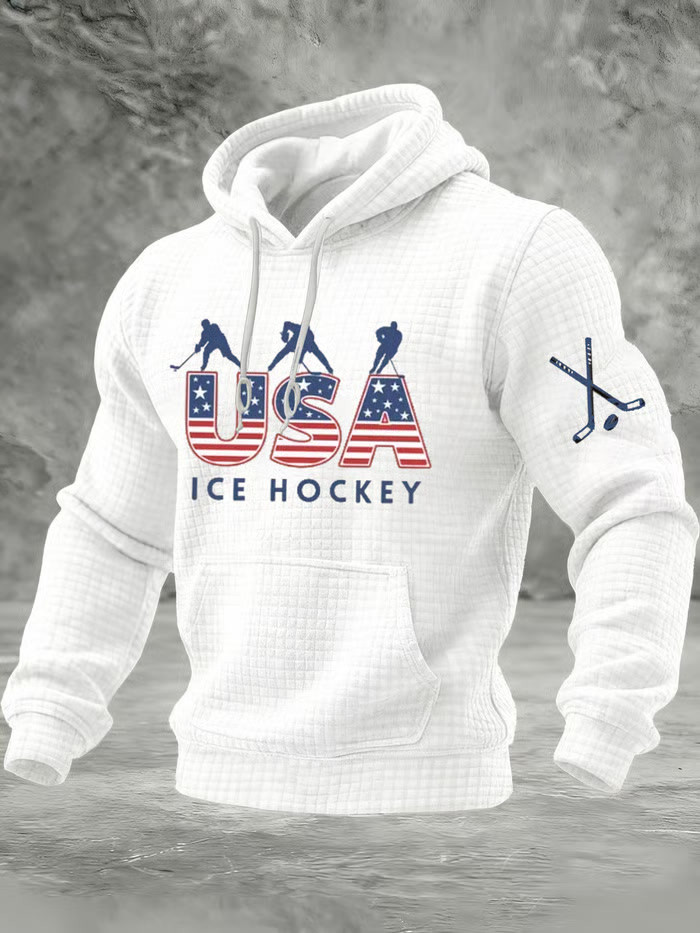 White USA 2026 Ice Hockey Hoodie Hockey Lovers Game Day Hoodie Gifts For Boyfriend