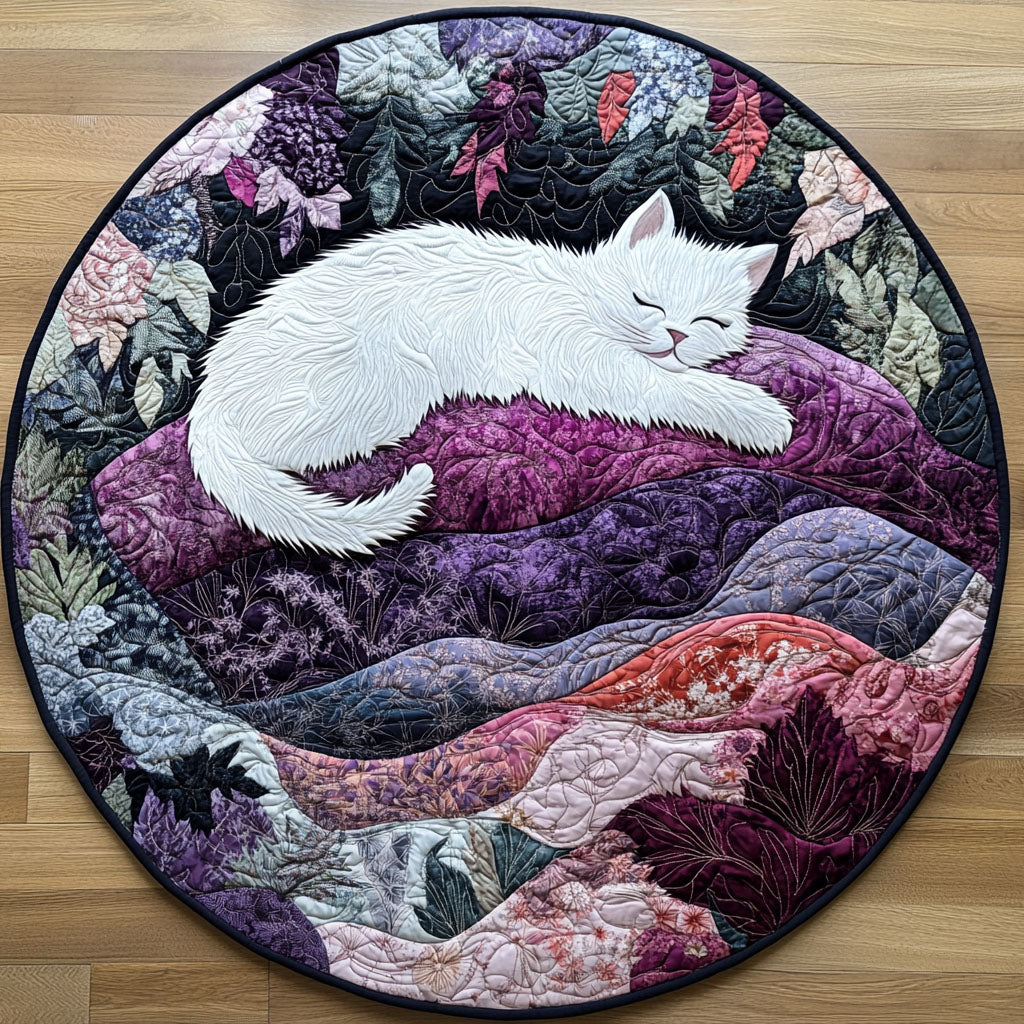 White Velvet Quilted Round Mat Front Door Decor Cat Lover Things