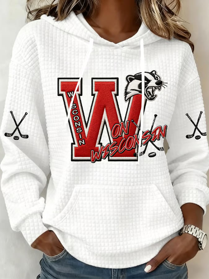White Wisconsin Ice Hockey Hoodie Game Day Hoodie Presents For Hockey Lovers