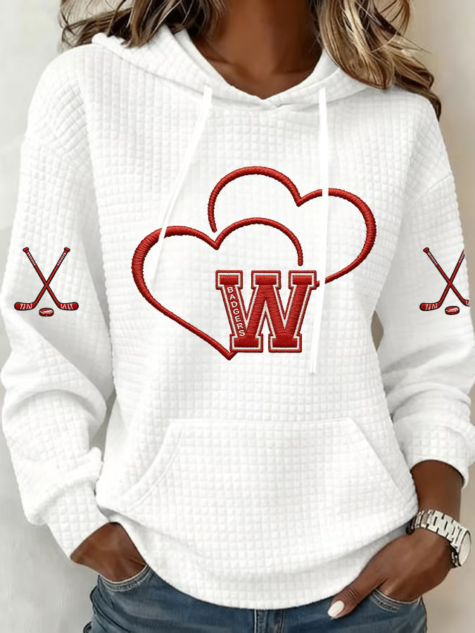White Wisconsin Ice Hockey Hoodie Game Day Merch Presents For Hockey Fans