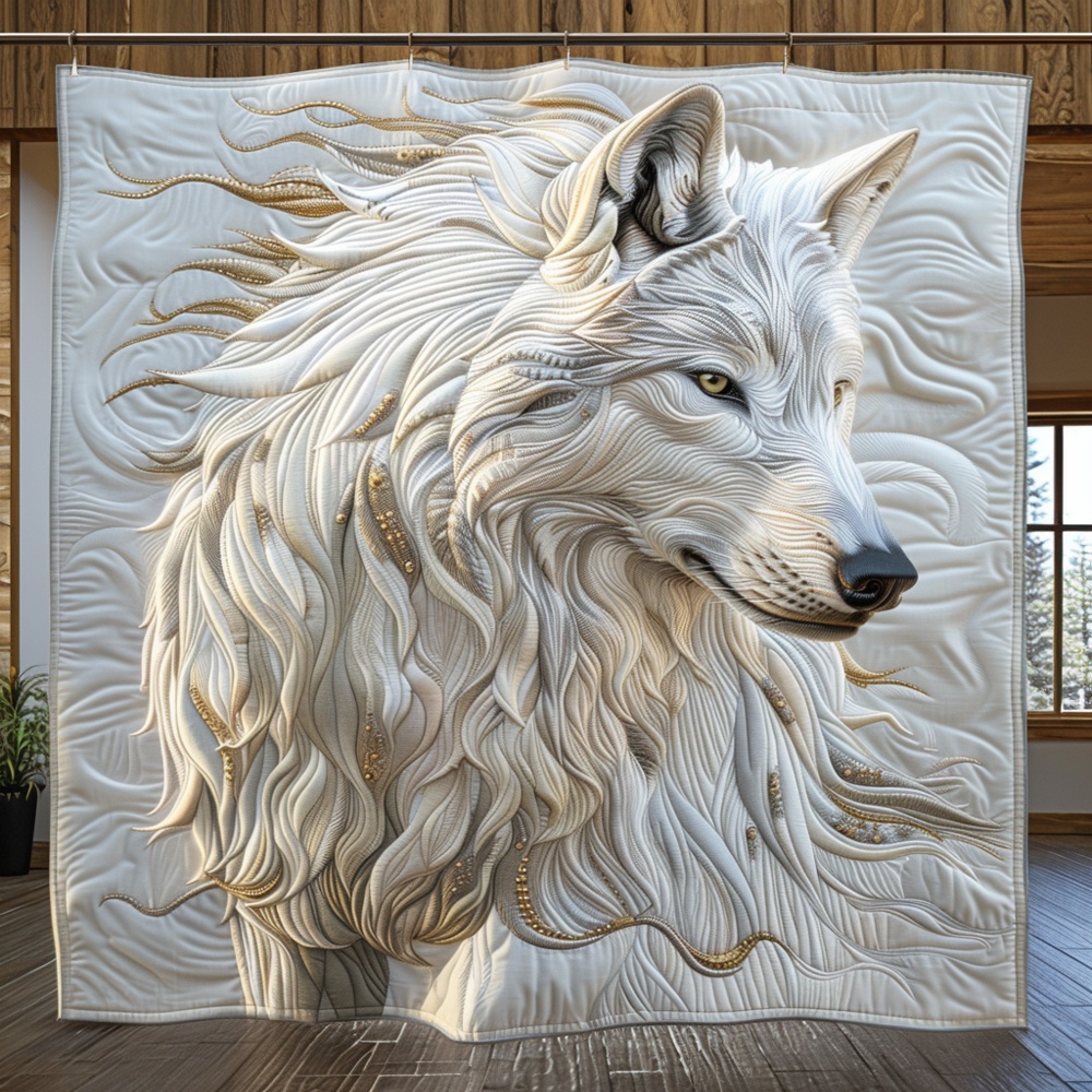 White Wolf Arctic Quilted Blanket Majestic Wildlife Nature Throw Best Gift For Wolf Lover Animal Fan