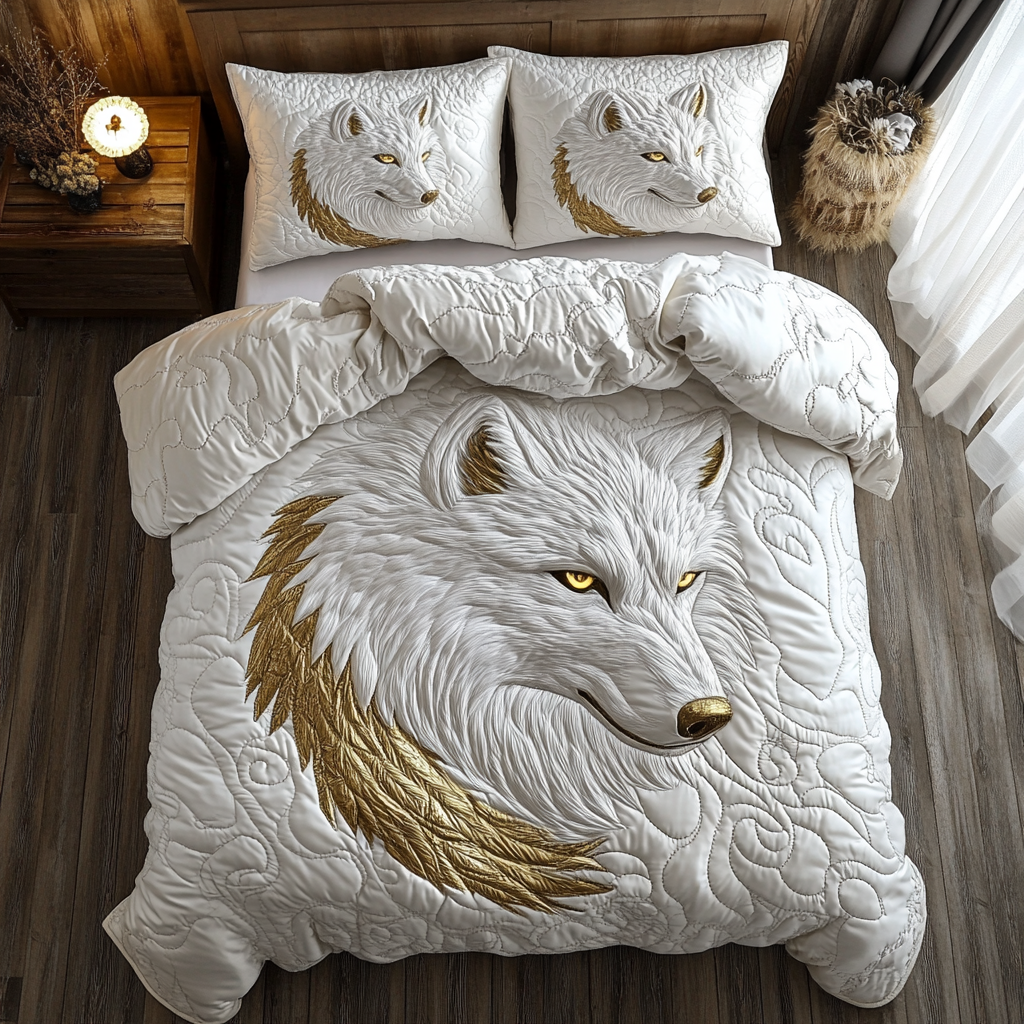 White Wolf Quilted Bedding Set Duvet Cover Bedspread Gifts For Son