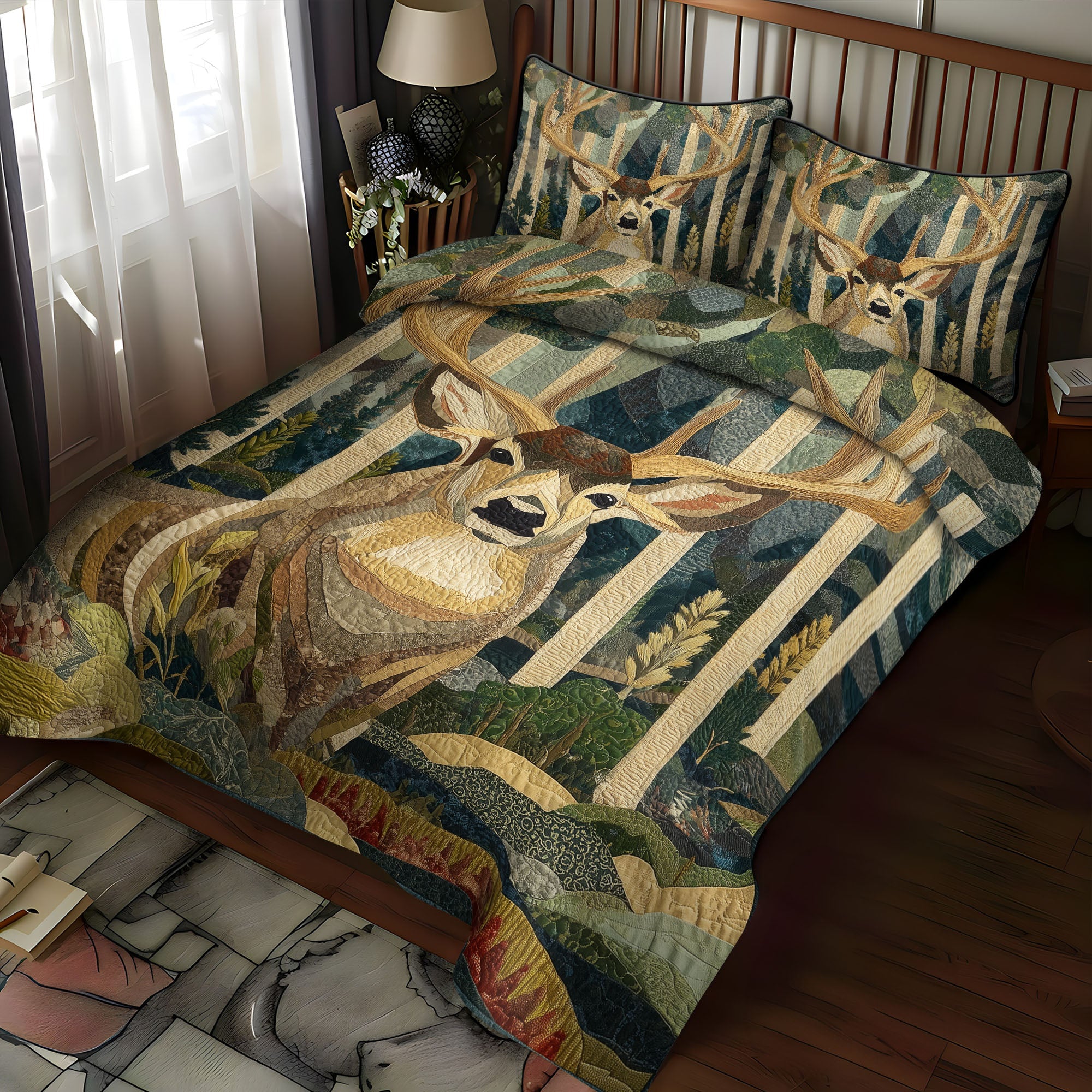 Whitetail Journey Quilted Bedding Set Bed Decorations Good Gifts For Deer Hunters