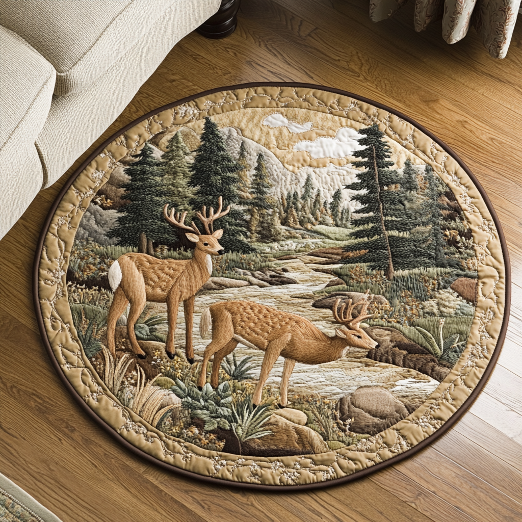 Whitetail Wonder Quilted Round Mat Outdoor Entryway Decor Christmas Gifts For Ranchers