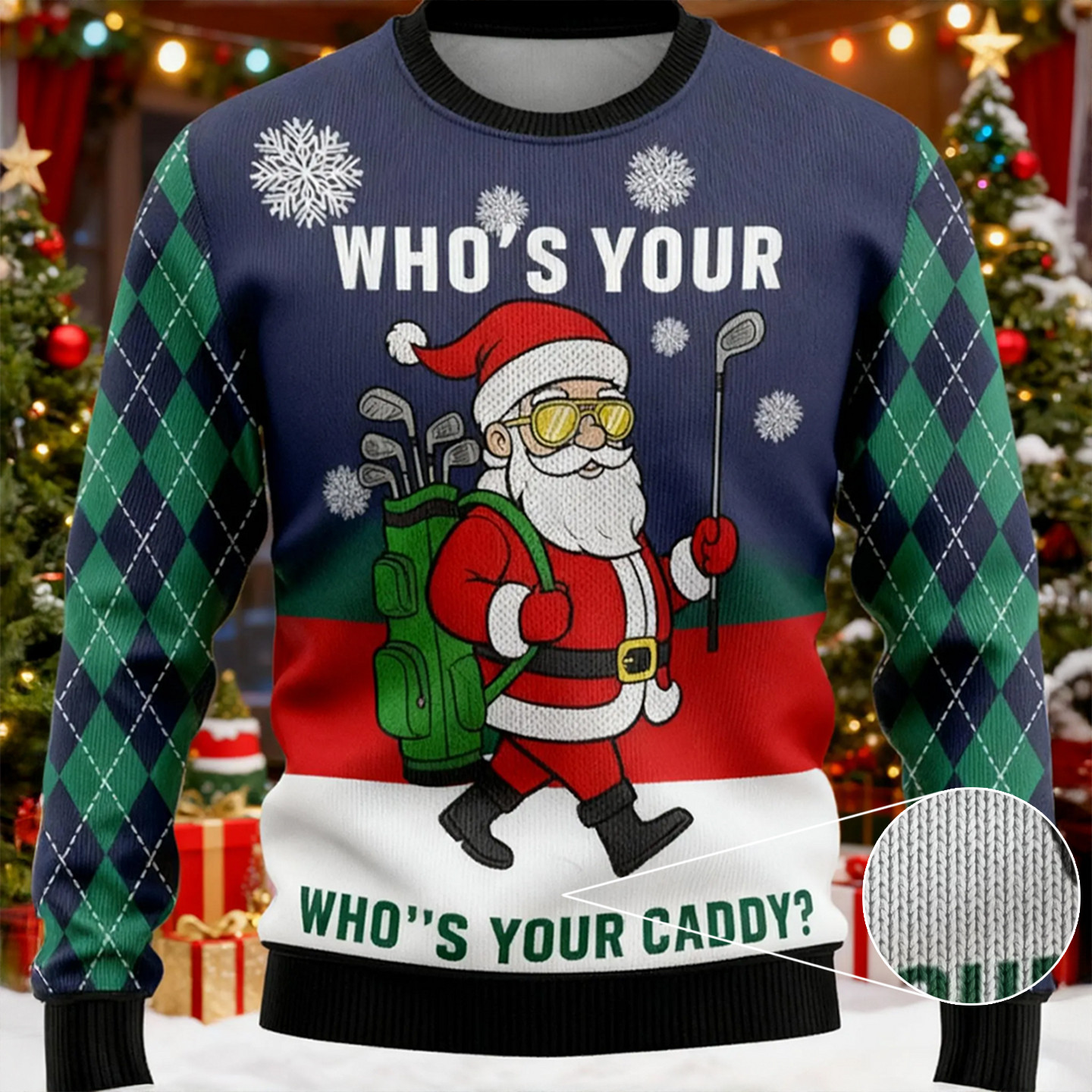 Who's Your Caddy Golfing Santa Ugly Sweater Christmas Golf Themed Xmas Gifts For Golfers