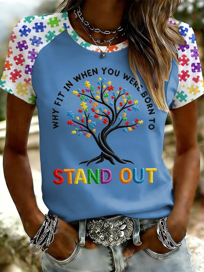 Why Fit In When You Were Born To Stand Out T-Shirt Autism Awareness Clothing Gift Ideas